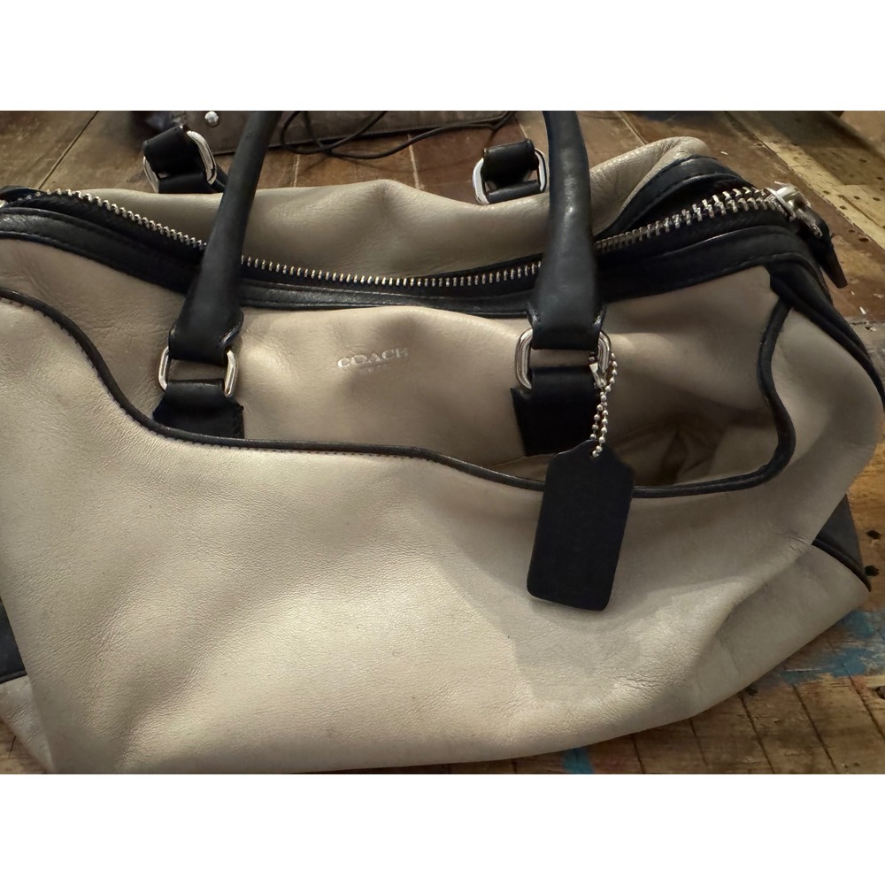 Coach Madison Satchel 25807 Cream Black Colorblock Leather Handbag